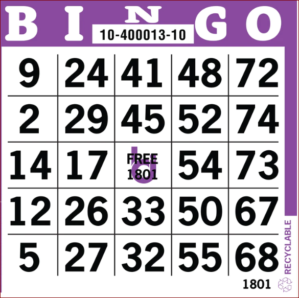 Bingo Paper Game Cards 1 on Purple -500 per pack