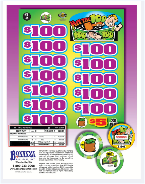 $1 Instant Pull Chips Hit The Hundred or (Similar Title)- 2034 Count