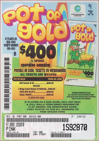 $1 Novelty Pull Tabs - Seal Cards, Holders Game - Pot Of Gold, 600 Count